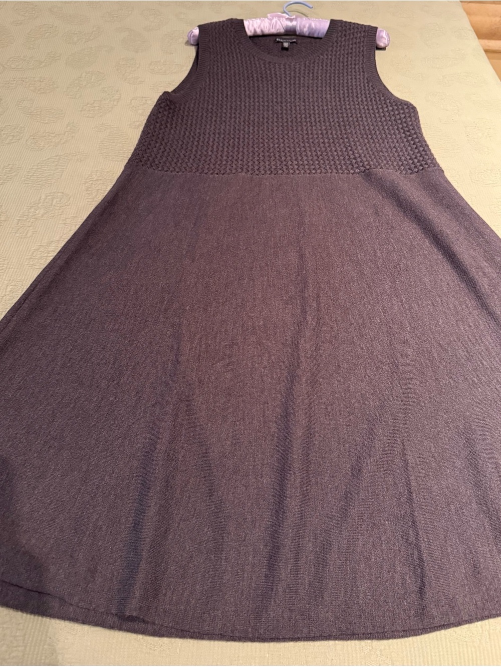 Eileen Fisher 100% Wool Sleeveless Knit A-Line Dress- Grey